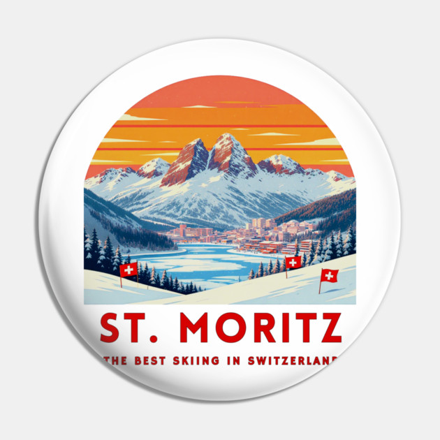 St. Moritz Switzerland Ski Resort Winter Travel Pin by Art2Wear