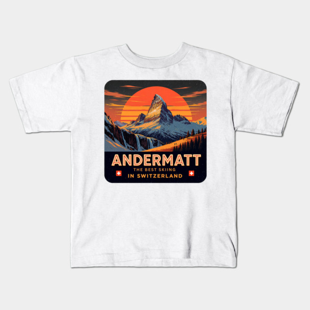 Andermatt The Best Skiing in Switzerland Souvenir Kids T-Shirt by Art2Wear