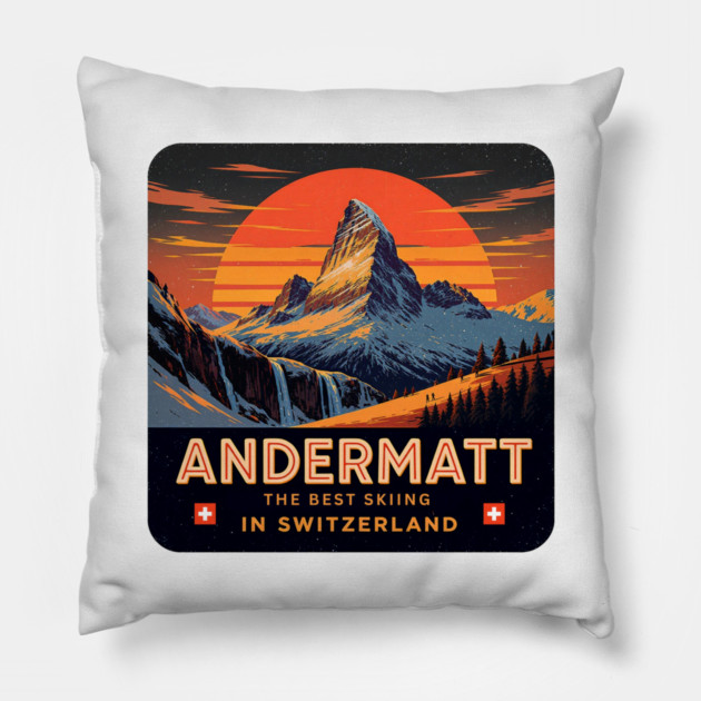 Andermatt The Best Skiing in Switzerland Souvenir Pillow by Art2Wear