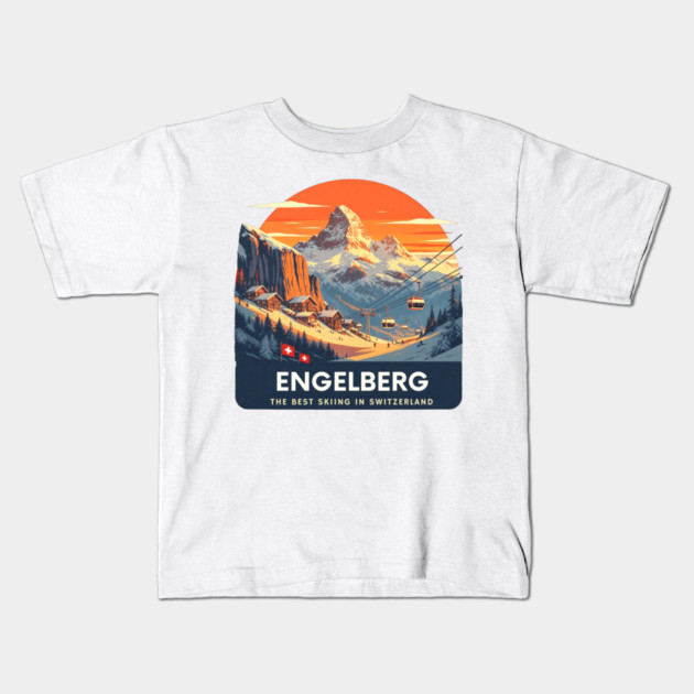 Engelberg Skiing Resort Best of Switzerland Kids T-Shirt by Art2Wear