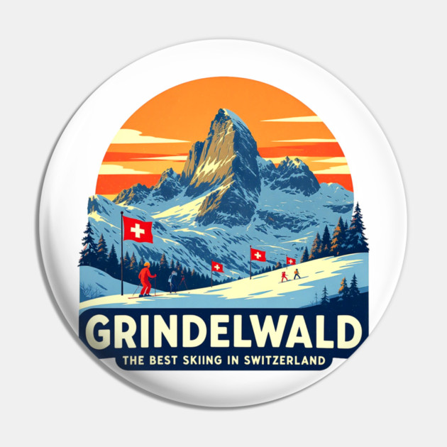 Grindelwald Best Skiing in Switzerland Souvenir Pin by Art2Wear