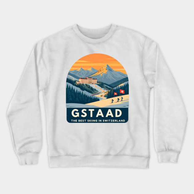 Gstaad Switzerland Skiing Mountains Travel Souvenir Crewneck Sweatshirt by Art2Wear