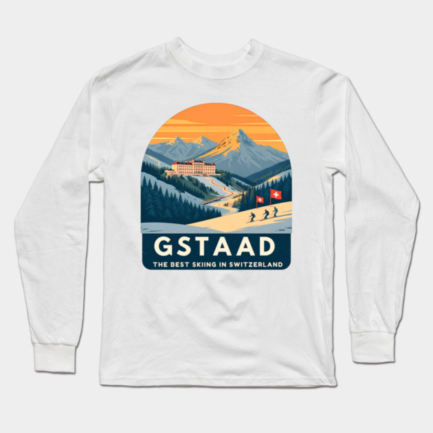 Gstaad Switzerland Skiing Mountains Travel Souvenir Long Sleeve T-Shirt by Art2Wear