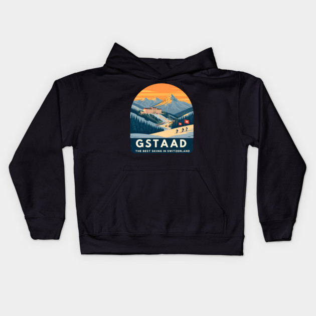 Gstaad Switzerland Skiing Mountains Travel Souvenir Kids Hoodie by Art2Wear