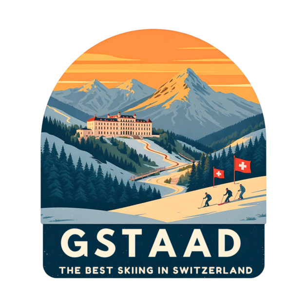 Gstaad Switzerland Skiing Mountains Travel Souvenir by Art2Wear