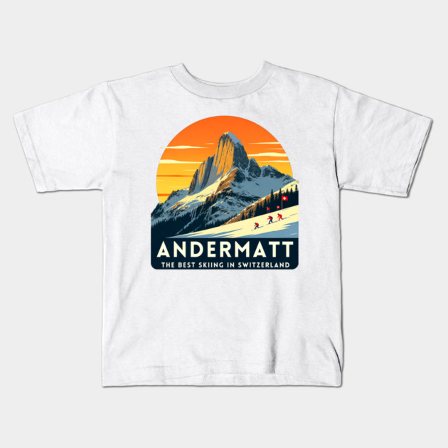 Andermatt Skiing in Switzerland Vacation Trip Kids T-Shirt by Art2Wear