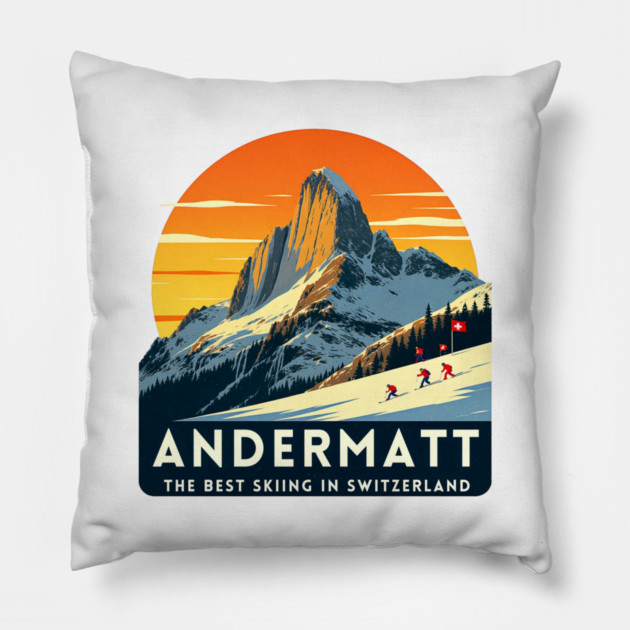 Andermatt Skiing in Switzerland Vacation Trip Pillow by Art2Wear
