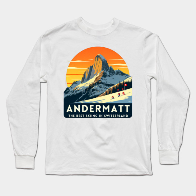 Andermatt Skiing in Switzerland Vacation Trip Long Sleeve T-Shirt by Art2Wear