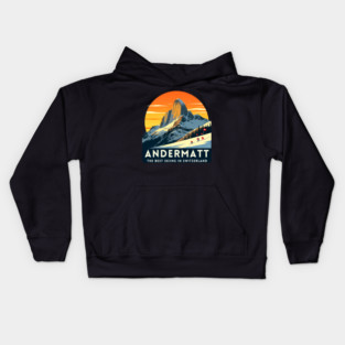 Andermatt Skiing in Switzerland Vacation Trip Kids Hoodie