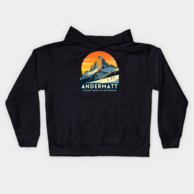 Andermatt Skiing in Switzerland Vacation Trip Kids Hoodie by Art2Wear