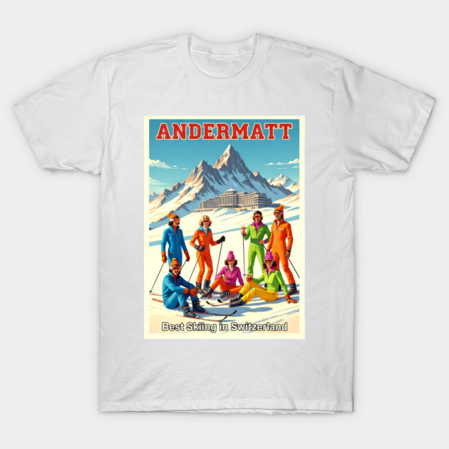 Andermatt Switzerland Skiing in Winter Sports Resort T-Shirt by Art2Wear