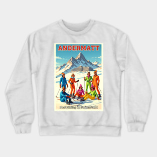 Andermatt Switzerland Skiing in Winter Sports Resort Crewneck Sweatshirt