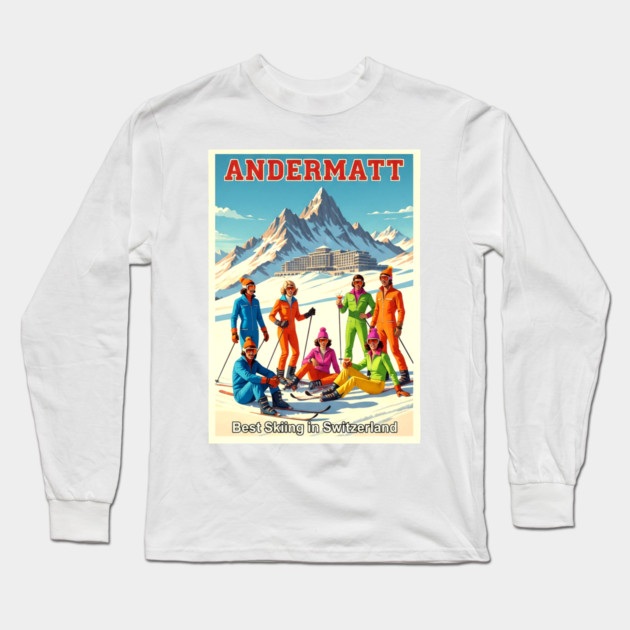 Andermatt Switzerland Skiing in Winter Sports Resort Long Sleeve T-Shirt by Art2Wear