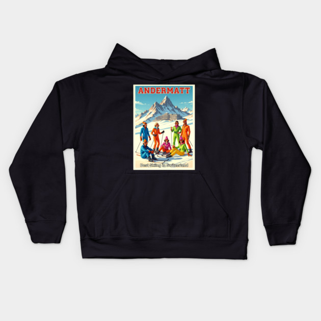 Andermatt Switzerland Skiing in Winter Sports Resort Kids Hoodie by Art2Wear