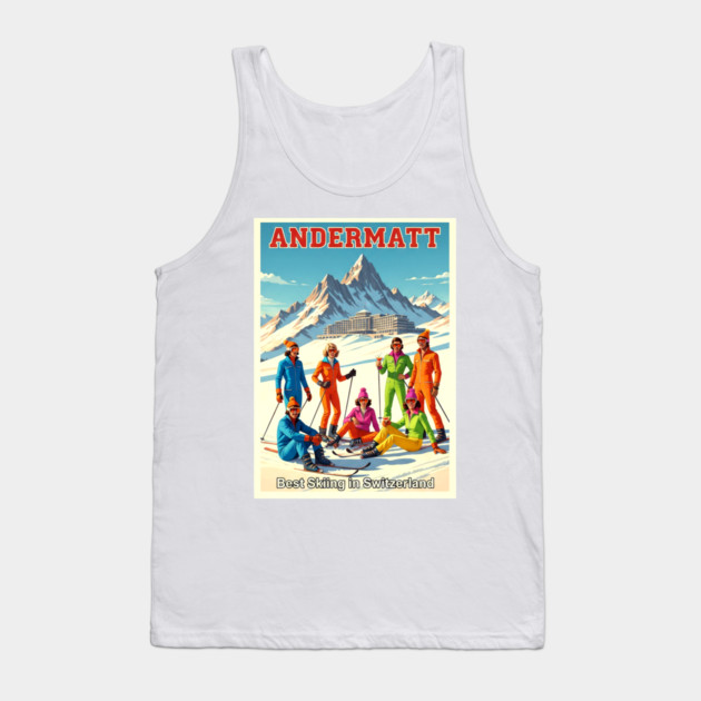 Andermatt Switzerland Skiing in Winter Sports Resort Tank Top by Art2Wear