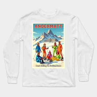 Andermatt Switzerland Skiing in Winter Sports Resort Long Sleeve T-Shirt