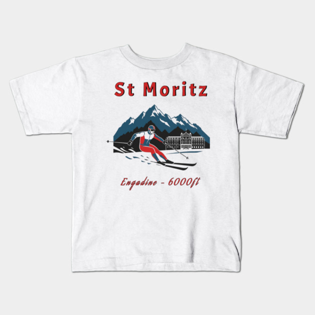 St Moritz Switzerland Skiing Engadine 6000ft Kids T-Shirt by Art2Wear