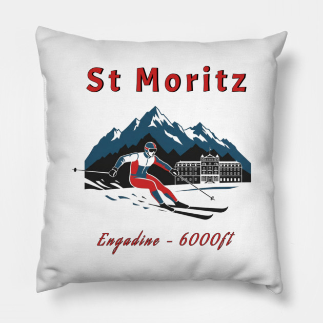 St Moritz Switzerland Skiing Engadine 6000ft Pillow by Art2Wear