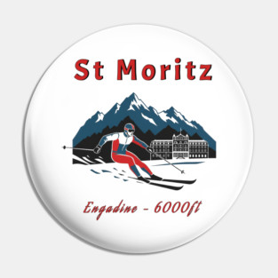 St Moritz Switzerland Skiing Engadine 6000ft Pin
