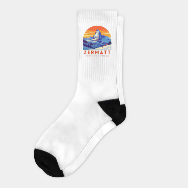 Zermatt Best Skiing in Switzerland Famous Resorts Socks by Art2Wear