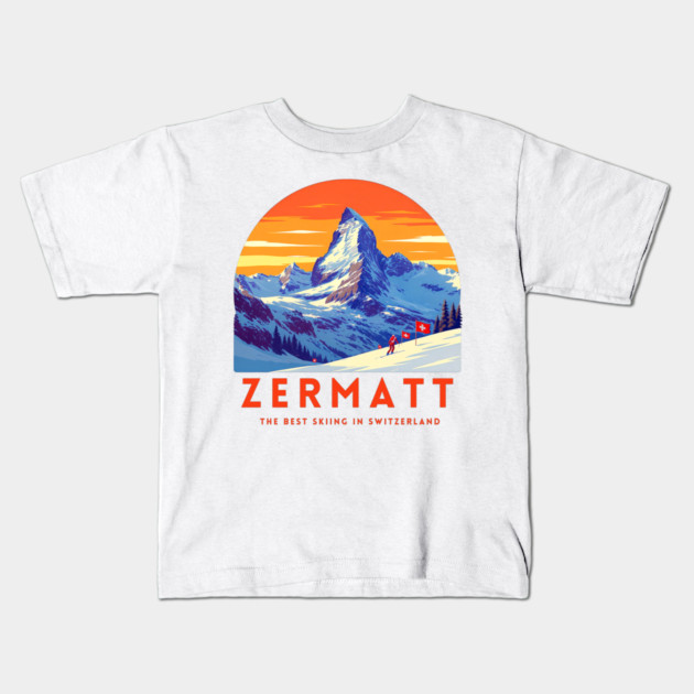 Zermatt Best Skiing in Switzerland Famous Resorts Kids T-Shirt by Art2Wear