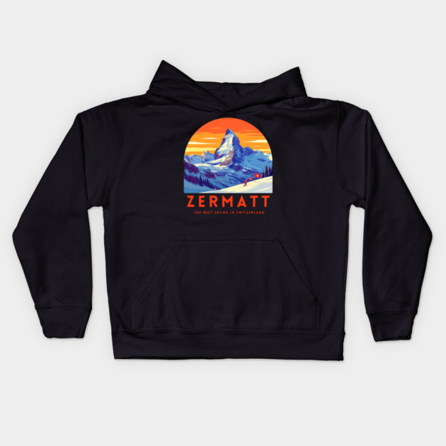 Zermatt Best Skiing in Switzerland Famous Resorts Kids Hoodie by Art2Wear