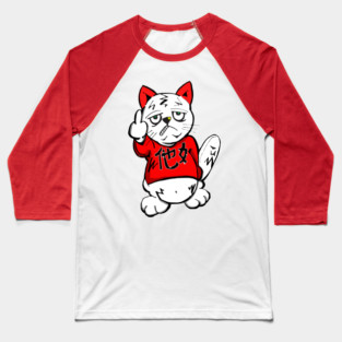 insulting and one finger salute flipping off Cat Baseball T-Shirt