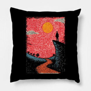 Hiker's Vista | Vintage Adventure Seeker Art Pillow