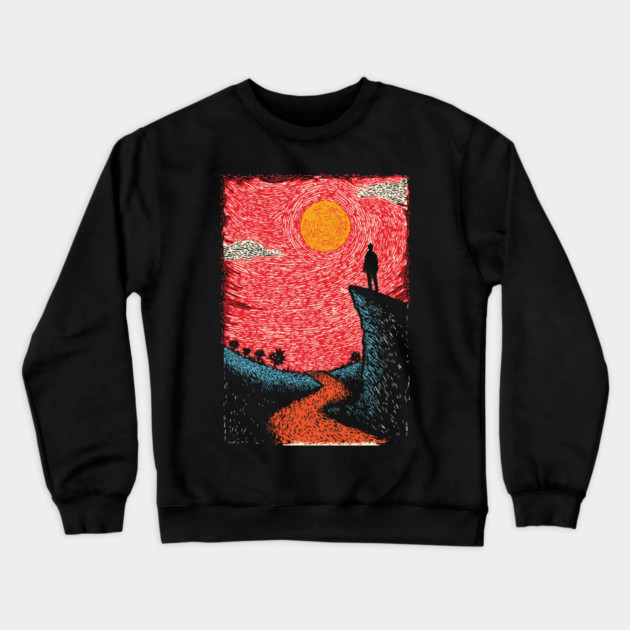 Hiker's Vista | Vintage Adventure Seeker Art Crewneck Sweatshirt by TuncGK