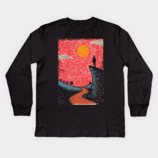 Hiker's Vista | Vintage Adventure Seeker Art Kids Long Sleeve T-Shirt