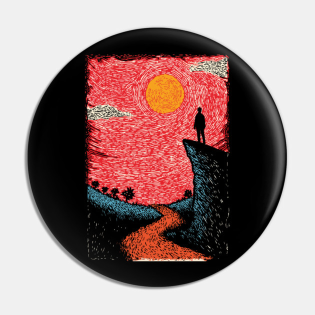 Hiker's Vista | Vintage Adventure Seeker Art Pin by TuncGK