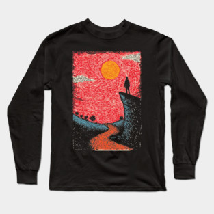 Hiker's Vista | Vintage Adventure Seeker Art Long Sleeve T-Shirt