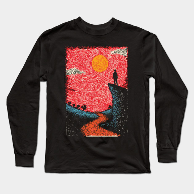 Hiker's Vista | Vintage Adventure Seeker Art Long Sleeve T-Shirt by TuncGK