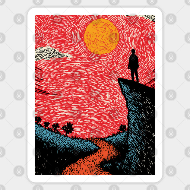 Hiker's Vista | Vintage Adventure Seeker Art Sticker by TuncGK