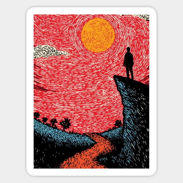 Hiker's Vista | Vintage Adventure Seeker Art Magnet by TuncGK