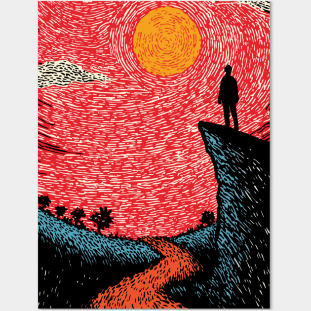 Hiker's Vista | Vintage Adventure Seeker Art Wall Art by TuncGK