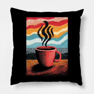 Retro Steaming Coffee Mug | 70s Vibe Morning Brew Pillow