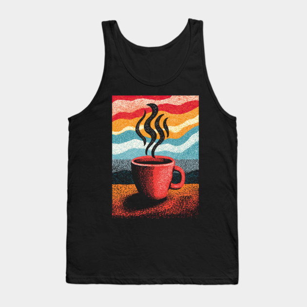 Retro Steaming Coffee Mug | 70s Vibe Morning Brew Tank Top by TuncGK