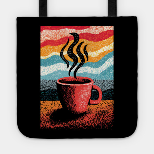 Retro Steaming Coffee Mug | 70s Vibe Morning Brew Tote by TuncGK