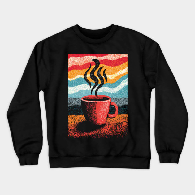 Retro Steaming Coffee Mug | 70s Vibe Morning Brew Crewneck Sweatshirt by TuncGK