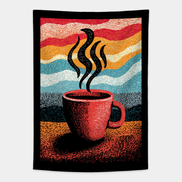 Retro Steaming Coffee Mug | 70s Vibe Morning Brew Tapestry by TuncGK