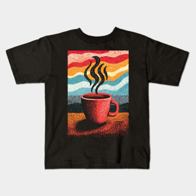 Retro Steaming Coffee Mug | 70s Vibe Morning Brew Kids T-Shirt by TuncGK