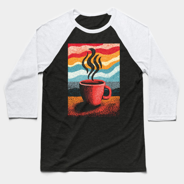 Retro Steaming Coffee Mug | 70s Vibe Morning Brew Baseball T-Shirt by TuncGK