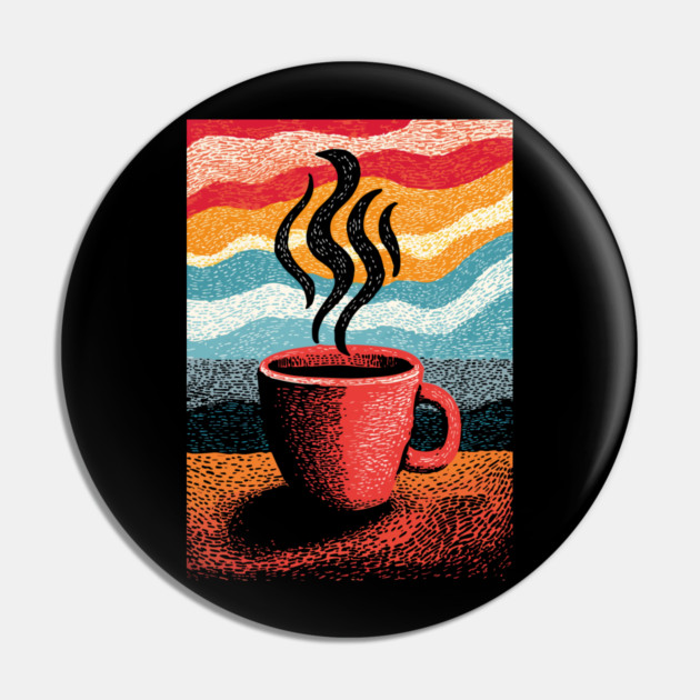 Retro Steaming Coffee Mug | 70s Vibe Morning Brew Pin by TuncGK