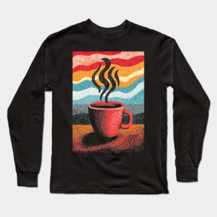 Retro Steaming Coffee Mug | 70s Vibe Morning Brew Long Sleeve T-Shirt