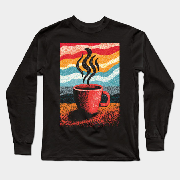 Retro Steaming Coffee Mug | 70s Vibe Morning Brew Long Sleeve T-Shirt by TuncGK