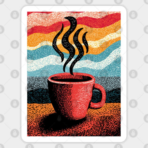 Retro Steaming Coffee Mug | 70s Vibe Morning Brew Sticker by TuncGK