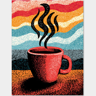 Retro Steaming Coffee Mug | 70s Vibe Morning Brew Posters and Art