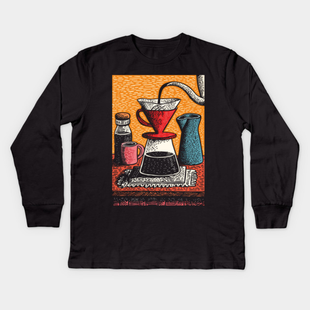 The Art of the Pour Over | V60 Coffee Brewing Kids Long Sleeve T-Shirt by TuncGK