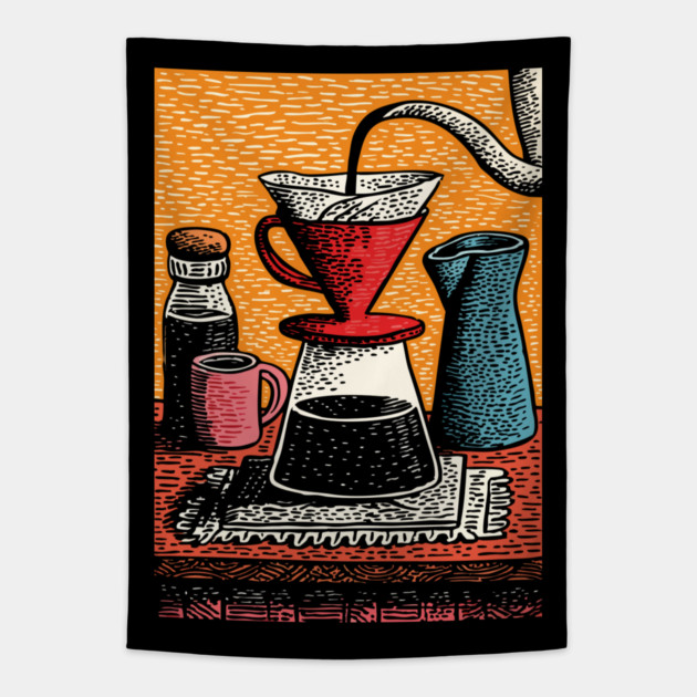 The Art of the Pour Over | V60 Coffee Brewing Tapestry by TuncGK